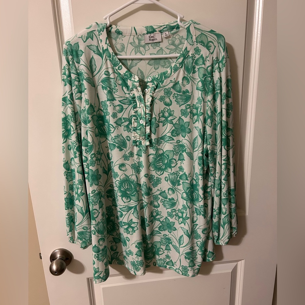 Kim Rogers Green Floral Blouse